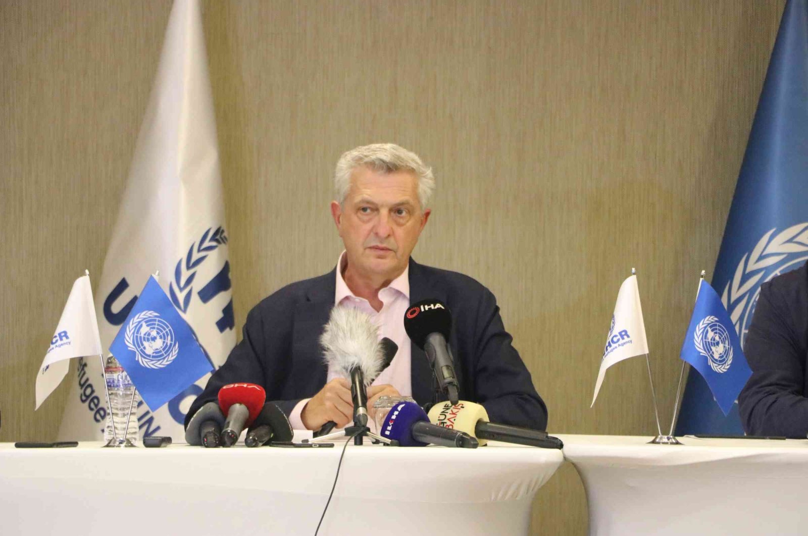 UNHCR Chief Filippo Grandi speaks to reporters at a news conference in Gaziantep, Turkey, Sept. 10, 2021. (DHA Photo)