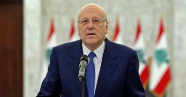 Prime Minister-designate Najib Mikati announcing the formation of a new Lebanese government after a meeting with the President at the presidential palace in Baabda, east of the capital, Beirut, Lebanon, Sept. 10, 2021. (Photo by Dalati and Nohra via AFP)