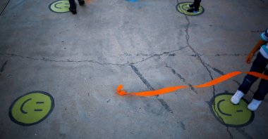 Smile emoticons are seen on the floor of a kindergarten, Ciudad Juarez, Mexico, Aug. 30, 2021. (Reuters Photo)
