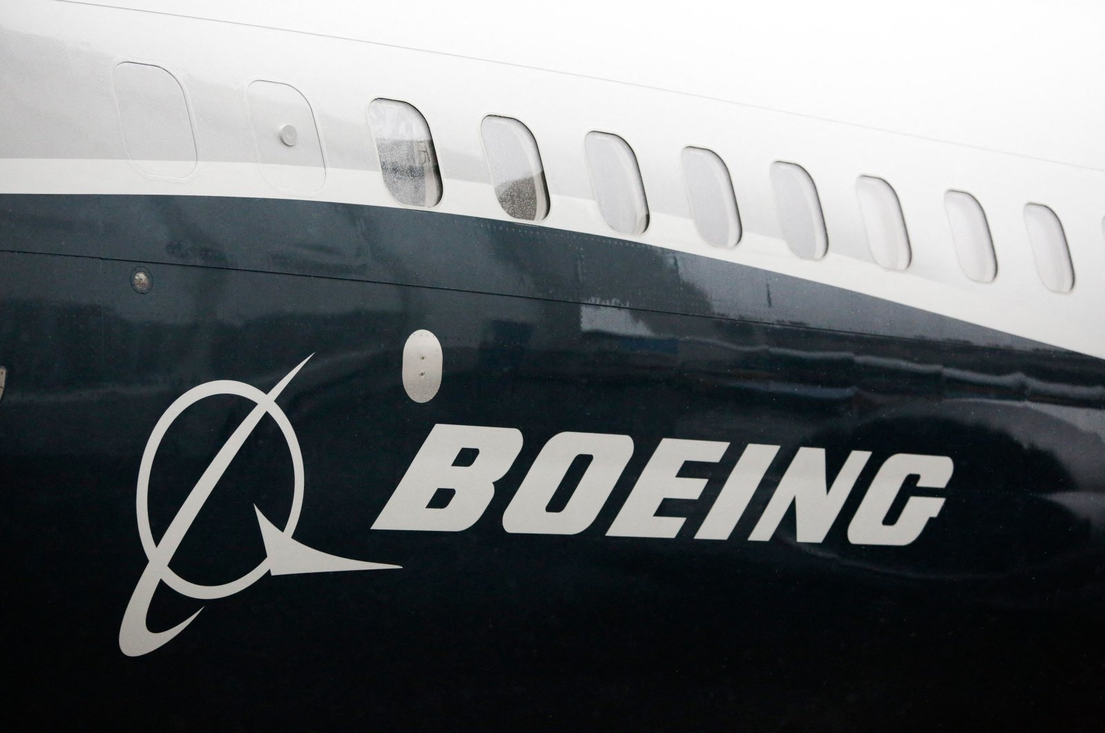  In this file photo the Boeing logo on the first Boeing 737 MAX 9 airplane is pictured during its rollout for media at the Boeing factory in Renton, Washington on March 7, 2017. (AFP Photo)