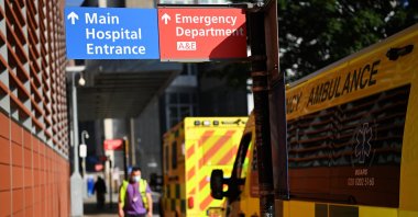 NHS Ambulances outside a hospital in London, Britain, Sept. 07, 2021. (EPA Photo)