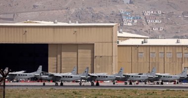 An Afghan Air Force aircraft stands on the tarmac at Kabul airport, Afghanistan, on Sept. 11, 2021. (AFP Photo)