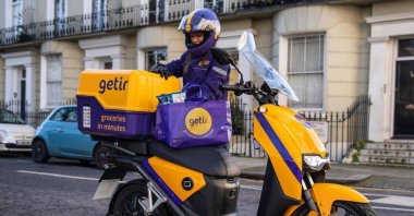 A Getir delivery person is seen beside his bike, London, U.K., Jan. 27, 2021. (Courtesy of Getir)