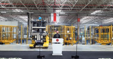 President Recep Tayyip Erdoğan speaks during the opening ceremony of a new production line in Şişecam's factory in the capital Ankara, Turkey, Sept. 13, 2021. (AA Photo)