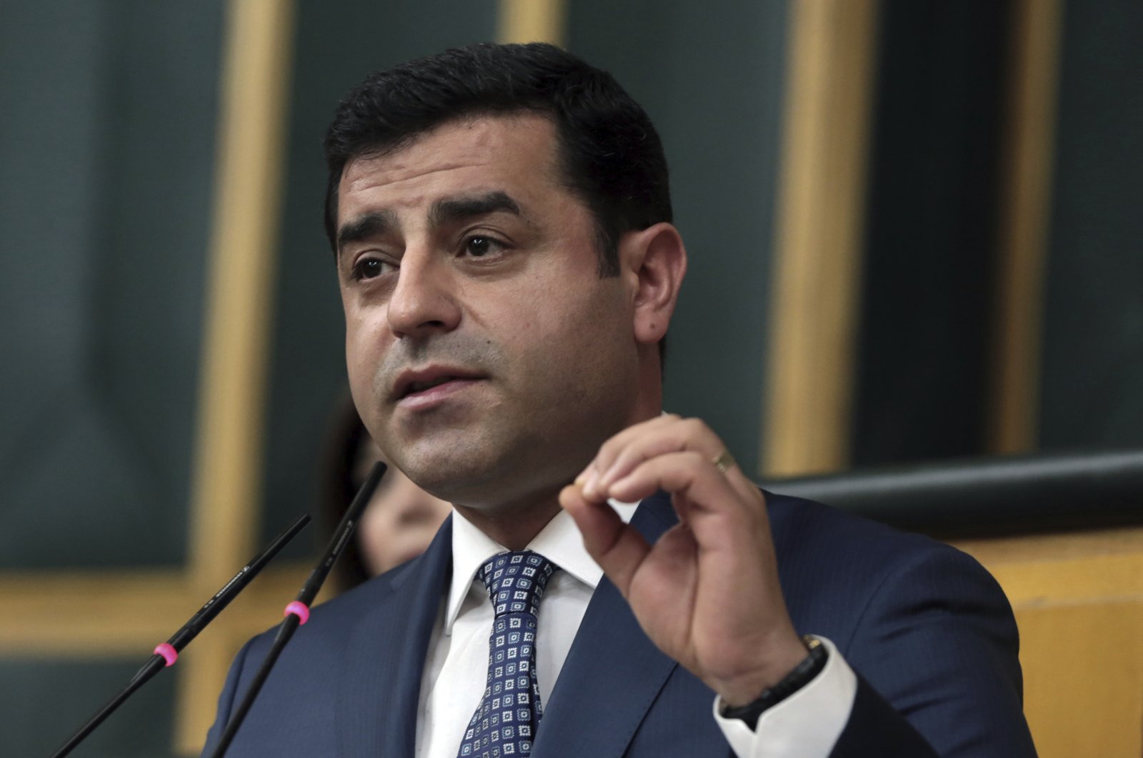 Former co-leader of the pro-PKK Peoples' Democratic Party (HDP) Selahattin Demirtaş speaks at the Parliament in Ankara, Turkey, May 17, 2016. (AP File Photo)