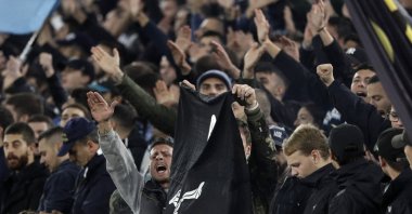 Lazio fans make a fascist salute ahead of an Europa League match between against Celtic, Olympic Stadium, Rome, Italy, Nov. 7, 2019 (AP Photo)