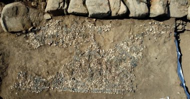 A general view from the mosaic found in Uşaklı Mound, Yozgat, central Turkey, Sept. 14, 2021. (IHA Photo) 
