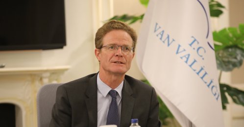 The head of the EU Delegation to Turkey, Nikolaus Meyer-Landrut, speaking at a press conference in eastern Van province, Turkey, Sept. 13, 2021 (AA Photo)