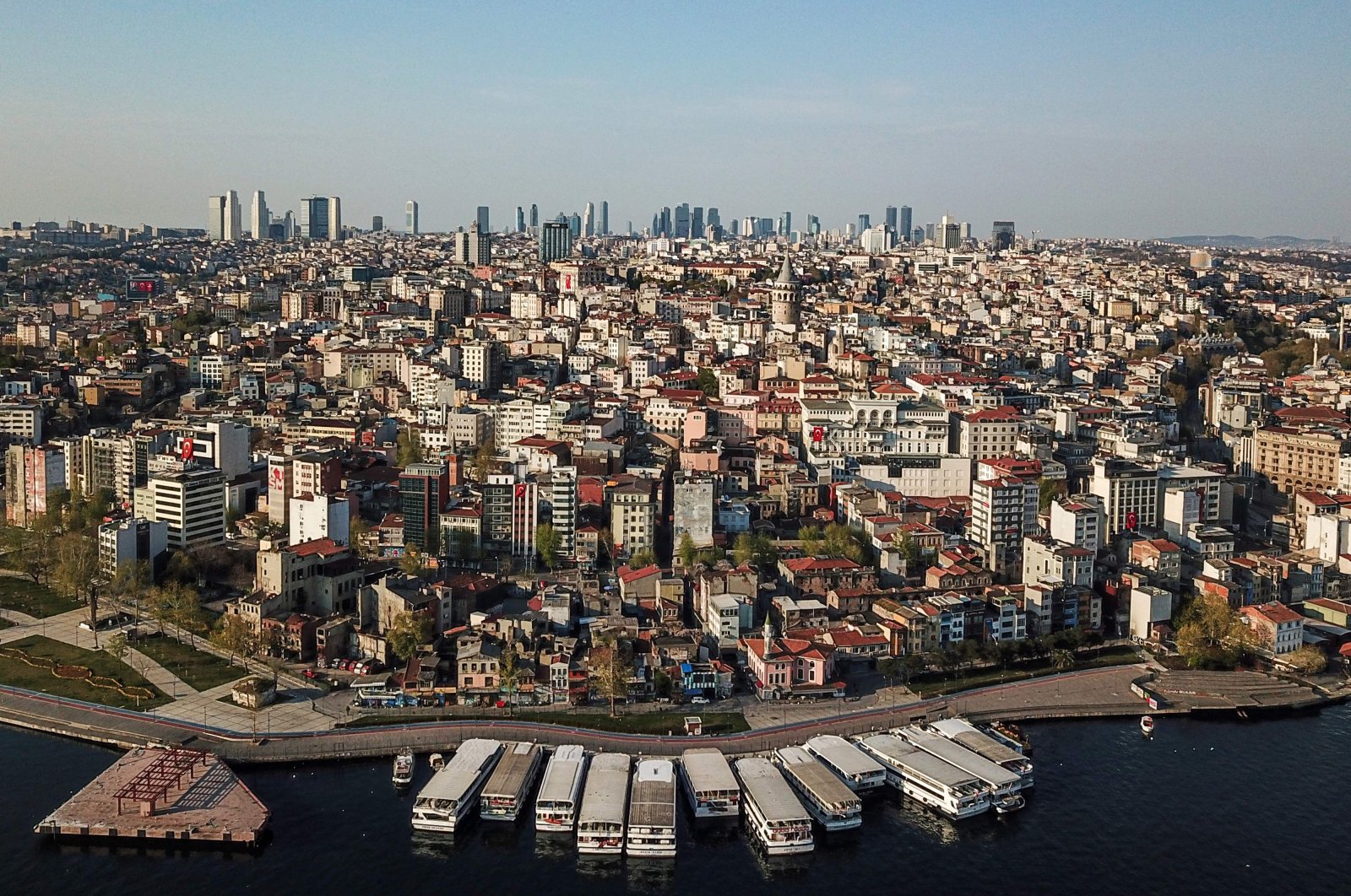 An aerial view of the Galata tower (C) and the Beyoğlu district in Istanbul, Turkey, April 26, 2020. (AFP Photo)