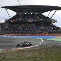 Mercedes driver Lewis Hamilton steers his car to win the Eifel Formula One Grand Prix at the Nurburgring racetrack in Nurburg, Germany, Oct. 11, 2020. (AP Photo)
