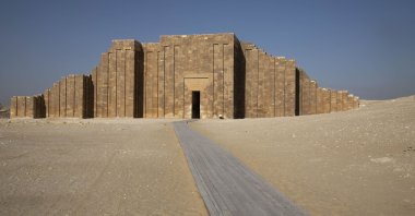 A path leads to the entrance of the southern cemetery of King Djoser, after its restoration, near the famed Step Pyramid, in Saqqara, south of Cairo, Egypt, Sept. 14, 2021. (AP Photo)