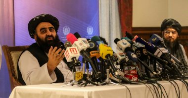 Amir Khan Muttaqi, the Taliban's acting Foreign Minister, talks with journalists during a press conference in Kabul, Afghanistan, Sept. 14, 2021. (EPA Photo)