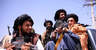 Taliban forces patrol in front of Hamid Karzai International Airport in Kabul, Afghanistan, Sept. 2, 2021. (REUTERS Photo)