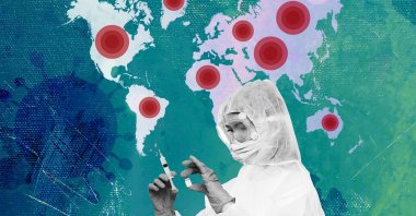 An illustration by Daily Sabah's Büşra Öztürk depicts the deadly spread of the coronavirus pandemic.