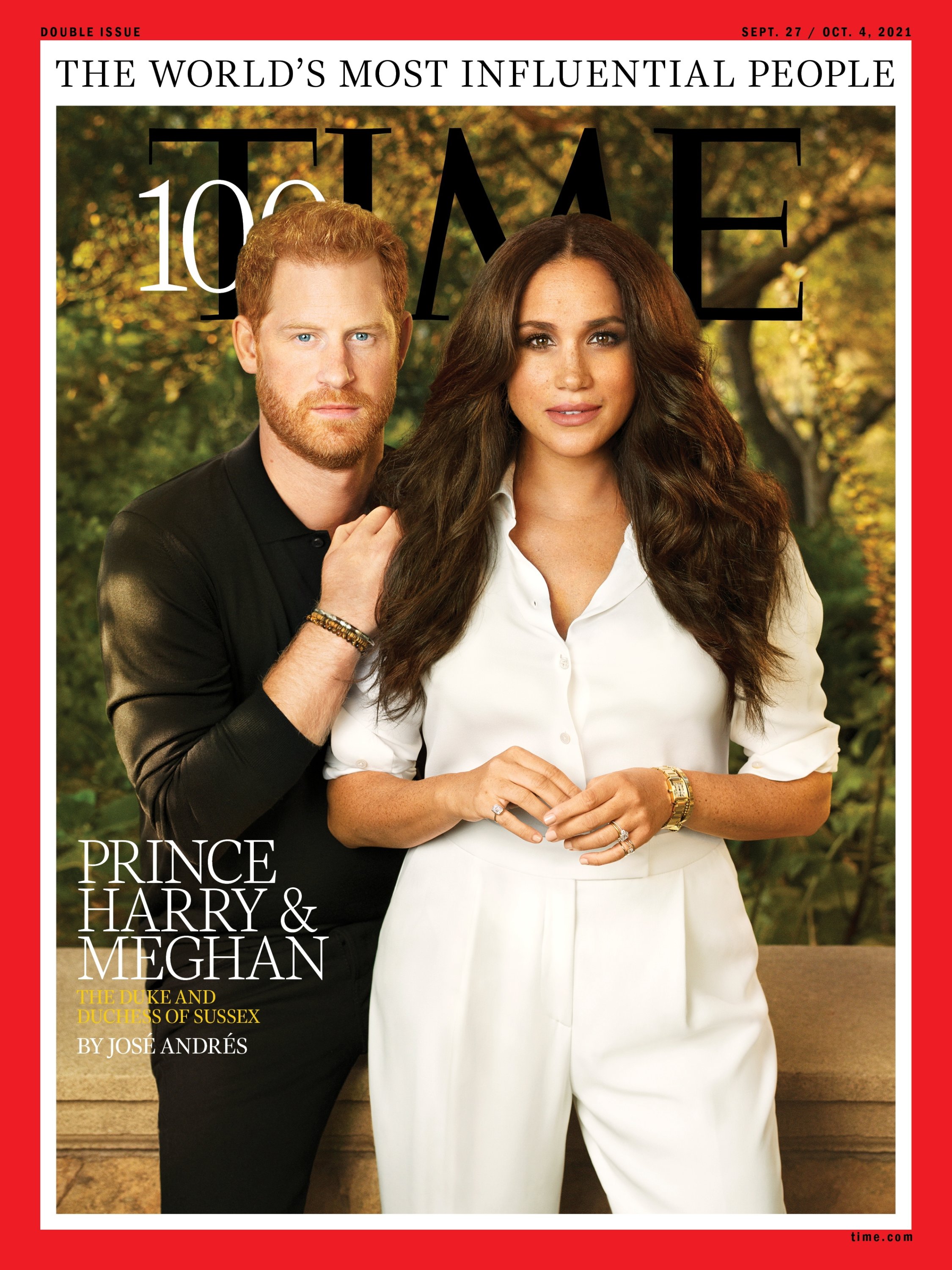 Britain's Prince Harry and Meghan, Duchess of Sussex, appear on the cover of Time magazine's 100 most influential people in the world edition in this handout photo released to Reuters on Sept. 15, 2021. (Pari Dukovic for TIME/Handout via Reuters)