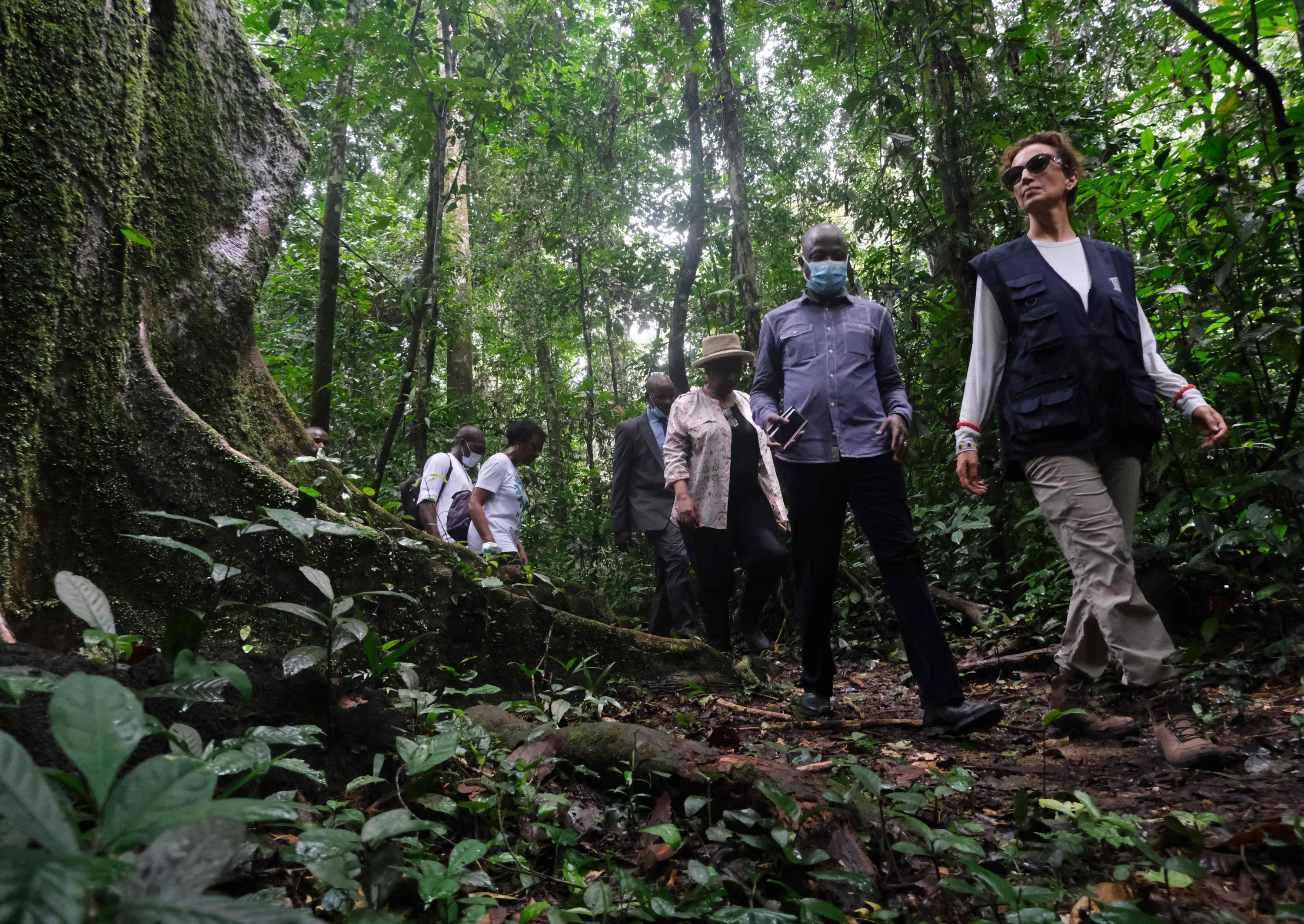 UNESCO chief Audrey Azoulay (R) visits the Oban Biosphere Reserve, in Calabar, Cross River, Nigeria, Sept. 12, 2021. (AFP Photo)