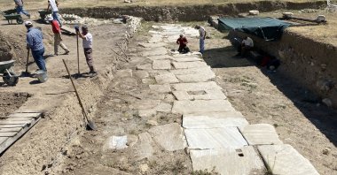 The archaeological team works on excavations in the ancient city of Pompeiopolis, in Kastamonu, northern Turkey, Sept. 16, 2020. (AA Photo)