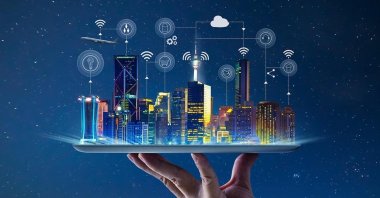 A computer illustration depicting a smart city. (Shıtterstock Photo)