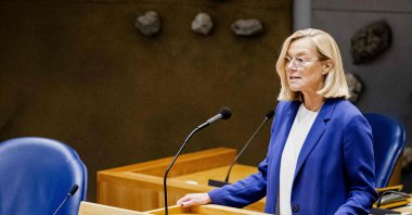 Outgoing Minister Sigrid Kaag of Foreign Affairs (D66) speaks as she resigns at the House of Representatives in the Hague, the Netherlands, Sept. 16, 2021. (AFP Photo)