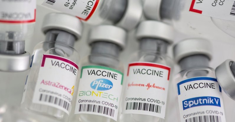 Vials of COVID-19 vaccines labeled AstraZeneca, Pfizer-BioNTech, Johnson & Johnson and Sputnik V are seen in this illustration picture taken on May 2, 2021. (Reuters Photo)