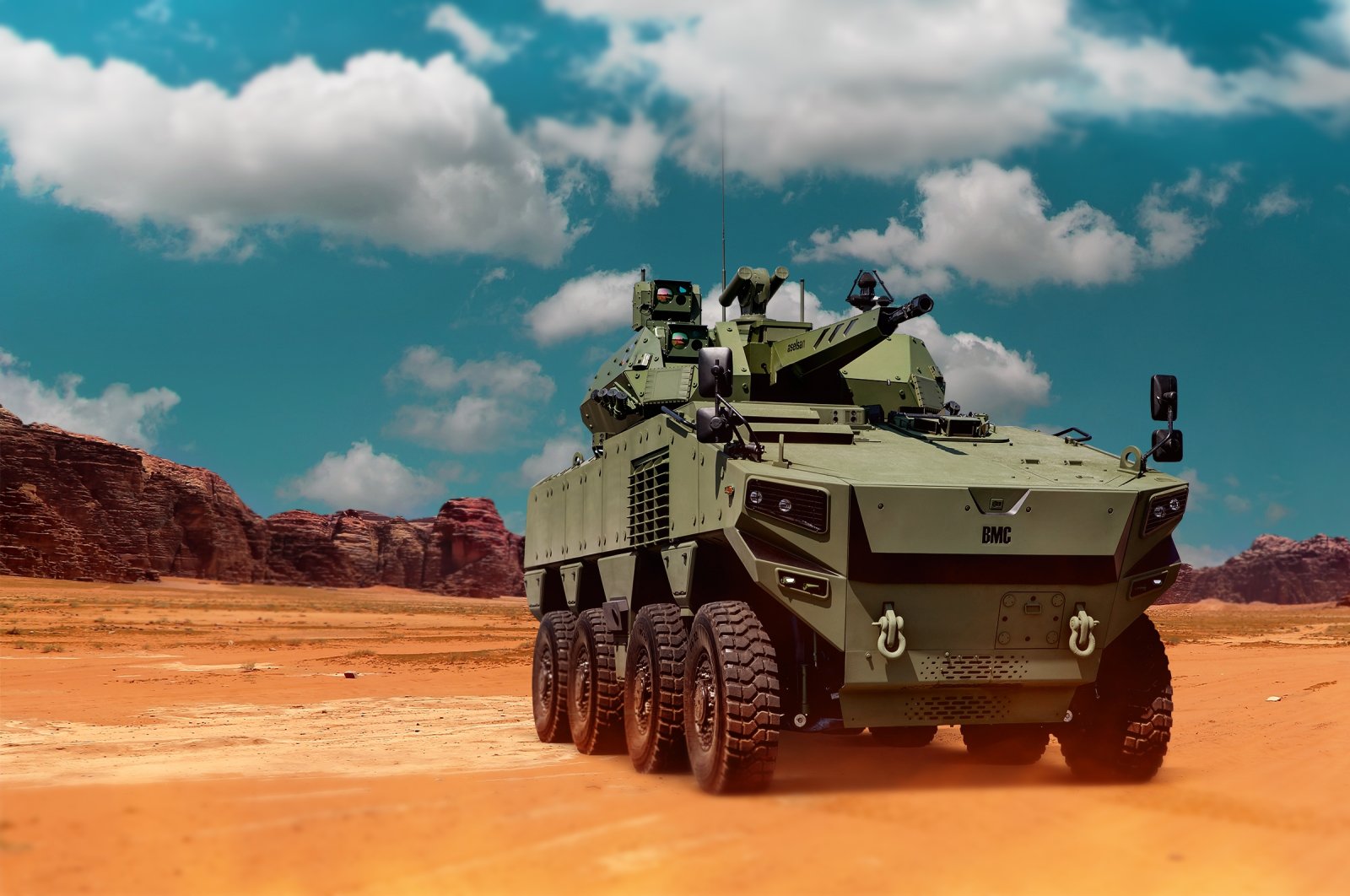 An Altuğ 8x8 armored vehicle by BMC seen in a different terrain concept in this image provided on Sept. 16, 2021. (Courtesy of BMC)