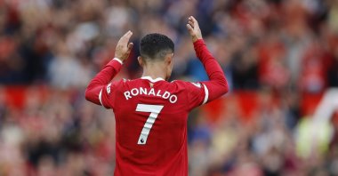 Manchester United's Cristiano Ronaldo reacts during a Premier League match against Newcastle United, Old Trafford, Manchester, Sept. 11, 2021. (Reuters Photo)