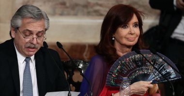 Argentine President Alberto Fernandez (L) delivers a speech, next to Vice President Cristina Fernandez de Kirchner, during the inauguration of the 138th period of ordinary sessions at the Congress in Buenos Aires, Argentina, March 1, 2020. (AFP Photo)