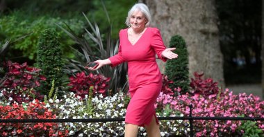 The U.K.'s Culture Secretary Nadine Dorries walks outside Downing Street in London, U.K., Sept. 15, 2021. (Reuters Photo)