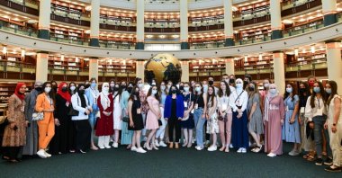 Turkish language students from Serbia visit The Nation's Library, in the capital Ankara, Turkey, July 5, 2021. (COURTESY OF YTB) 