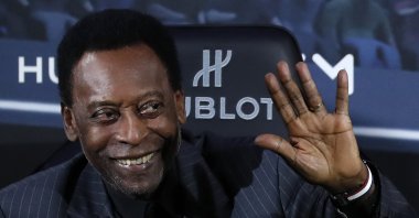 Brazilian soccer legend Pele attends a press conference at a commercial event in Paris, France, April 2, 2019. (EPA Photo)