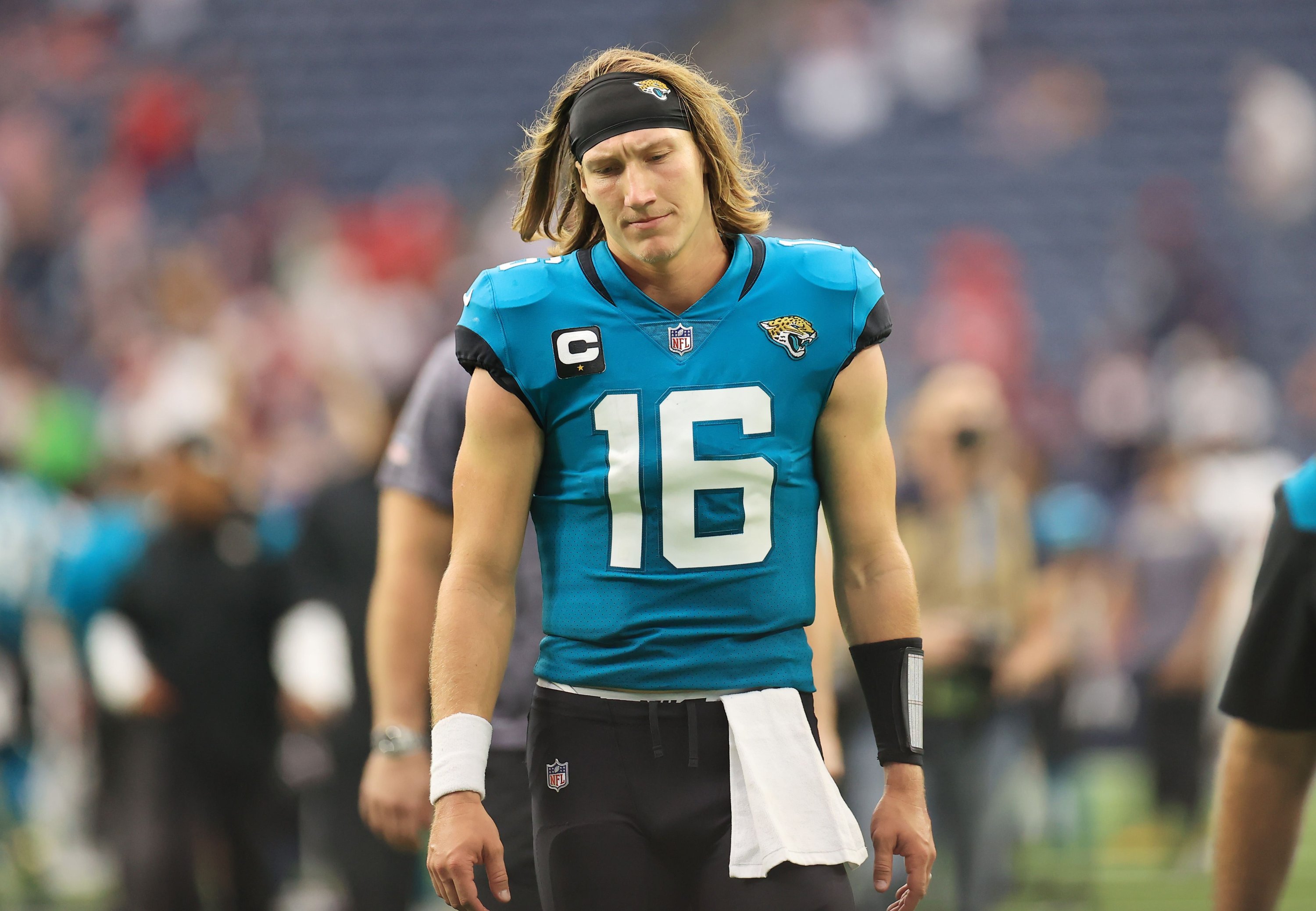 Trevor Lawrence (16) of the Jacksonville Jaguars reacts after the game against the Houston Texans at NRG Stadium, Houston, Texas, U.S., Sept. 12, 2021. (AFP Photo)
