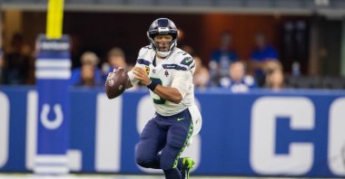 Seattle Seahawks quarterback Russell Wilson (3) looks to pass the ball in the second half against the Indianapolis Colts at Lucas Oil Stadium, Indianapolis, Indiana, U.S., Sept. 12, 2021. (Trevor Ruszkowski-USA TODAY Sports via REUTERS)