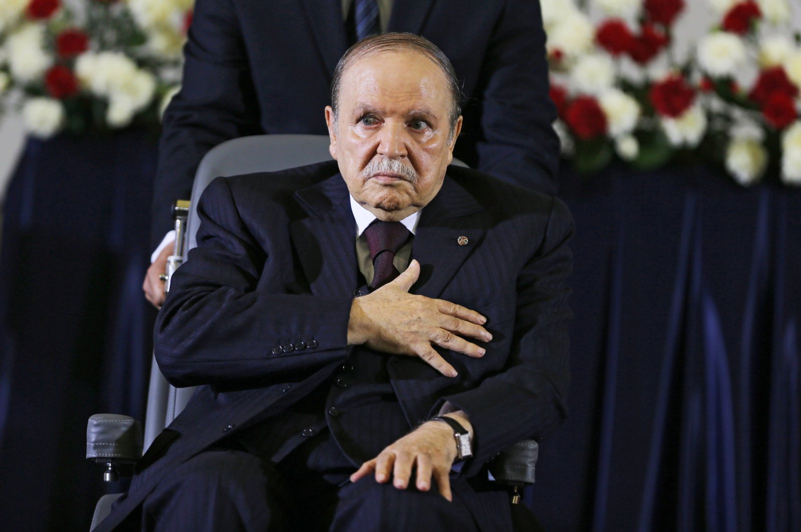  Algerian President Abdelaziz Bouteflika, re-elected for a fourth mandate, reacts during the oath-taking ceremony in Algiers, Algeria, April 28, 2014. (EPA Photo)