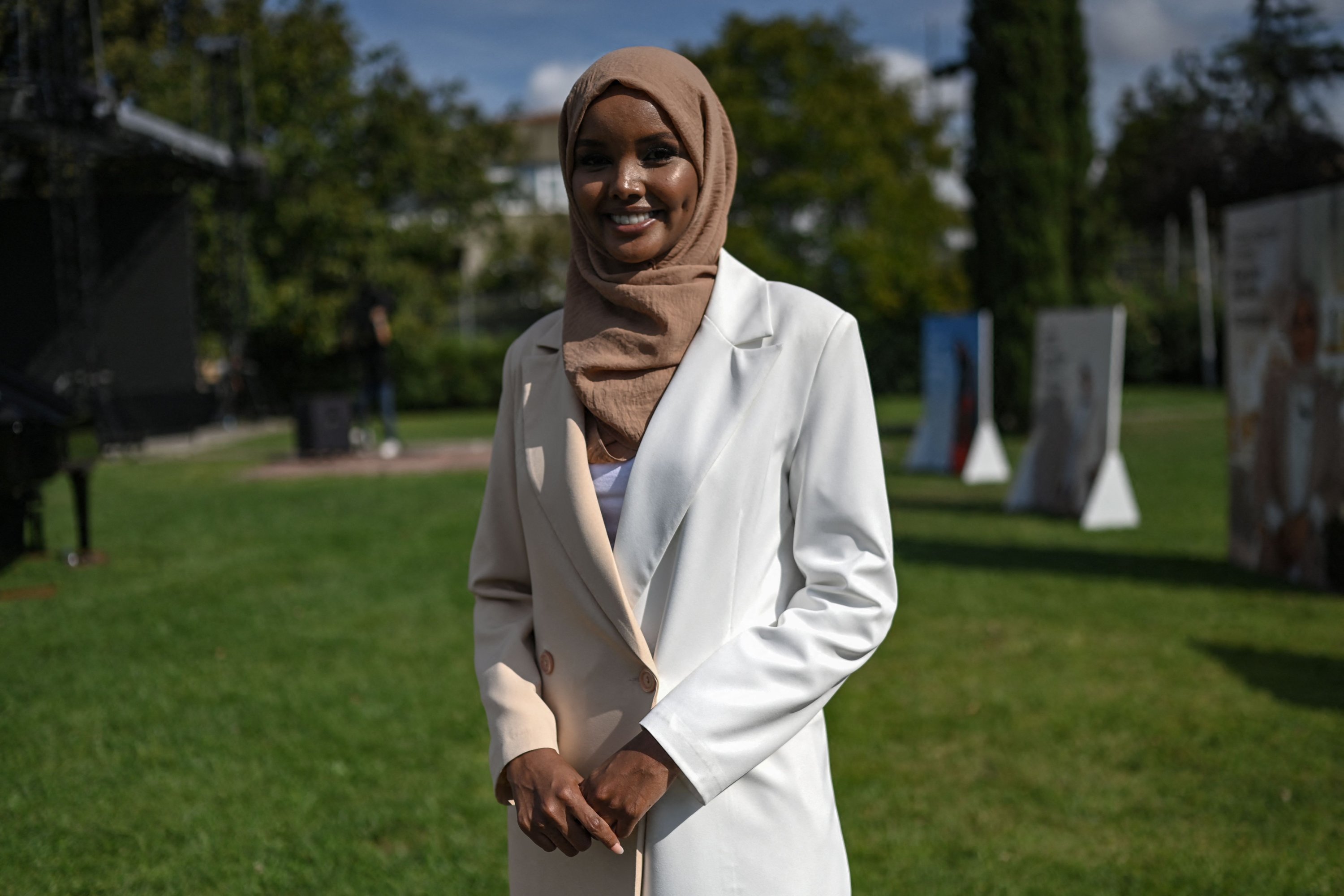 Somali-American former model Halima Aden poses for a photo, during an event in Istanbul, Turkey, Sept. 14, 2021. (AFP Photo)