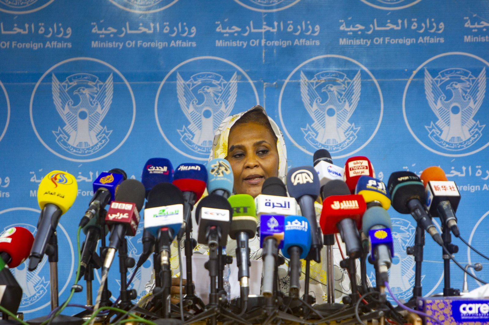 Sudanese Foreign Minister Mariam Al-Sadiq Al-Mahdi speaks at a news conference in Khartoum, Sudan, Sept. 18, 2021. (AA Photo)