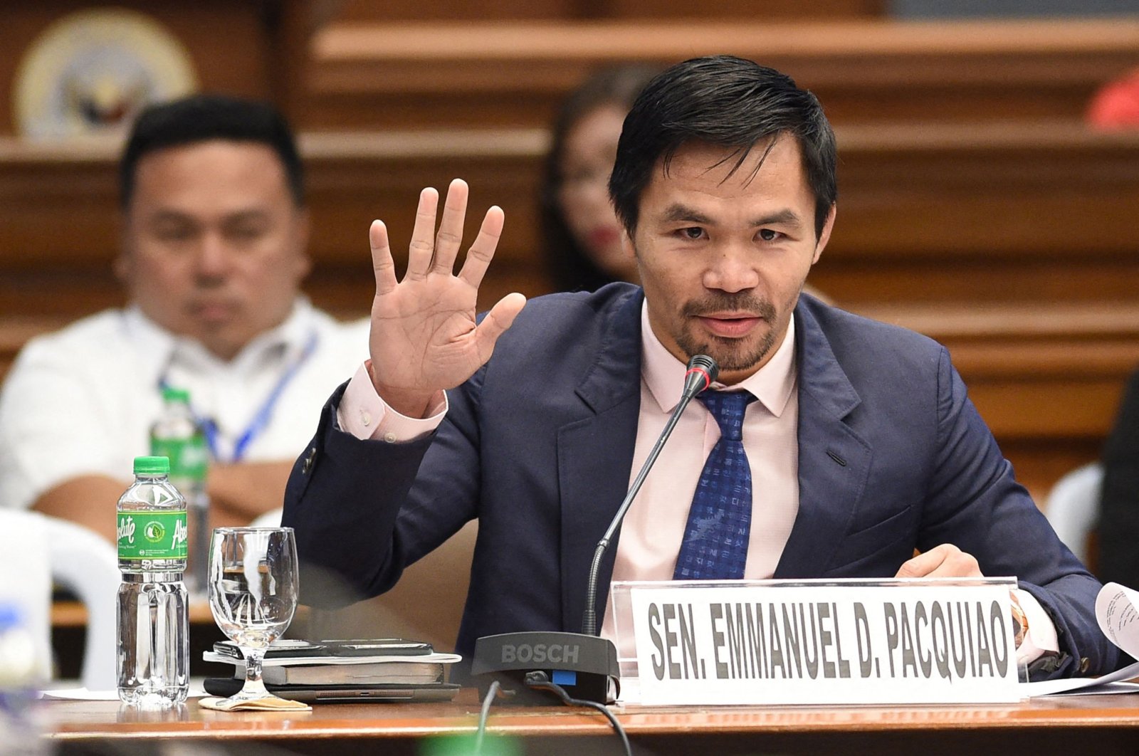 Philippine boxing icon and senator, Manny Pacquiao, during a senate hearing in Manila, the Philippines, March 6, 2017. (AFP Photo)