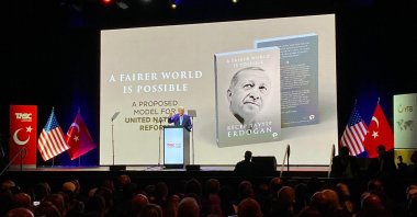 President Recep Tayyip Erdoğan addresses Turkish citizens and representatives of the Muslim community in New York, U.S., Sept. 20, 2021. (Courtesy of the Presidency for Turks Abroad and Related Communities)