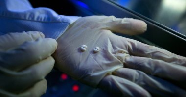 A laboratory technician holds blood pressure tablets during quality checks in the laboratories at the Merck headquarters in Darmstadt, Germany, June 25, 2014. (Getty Images)