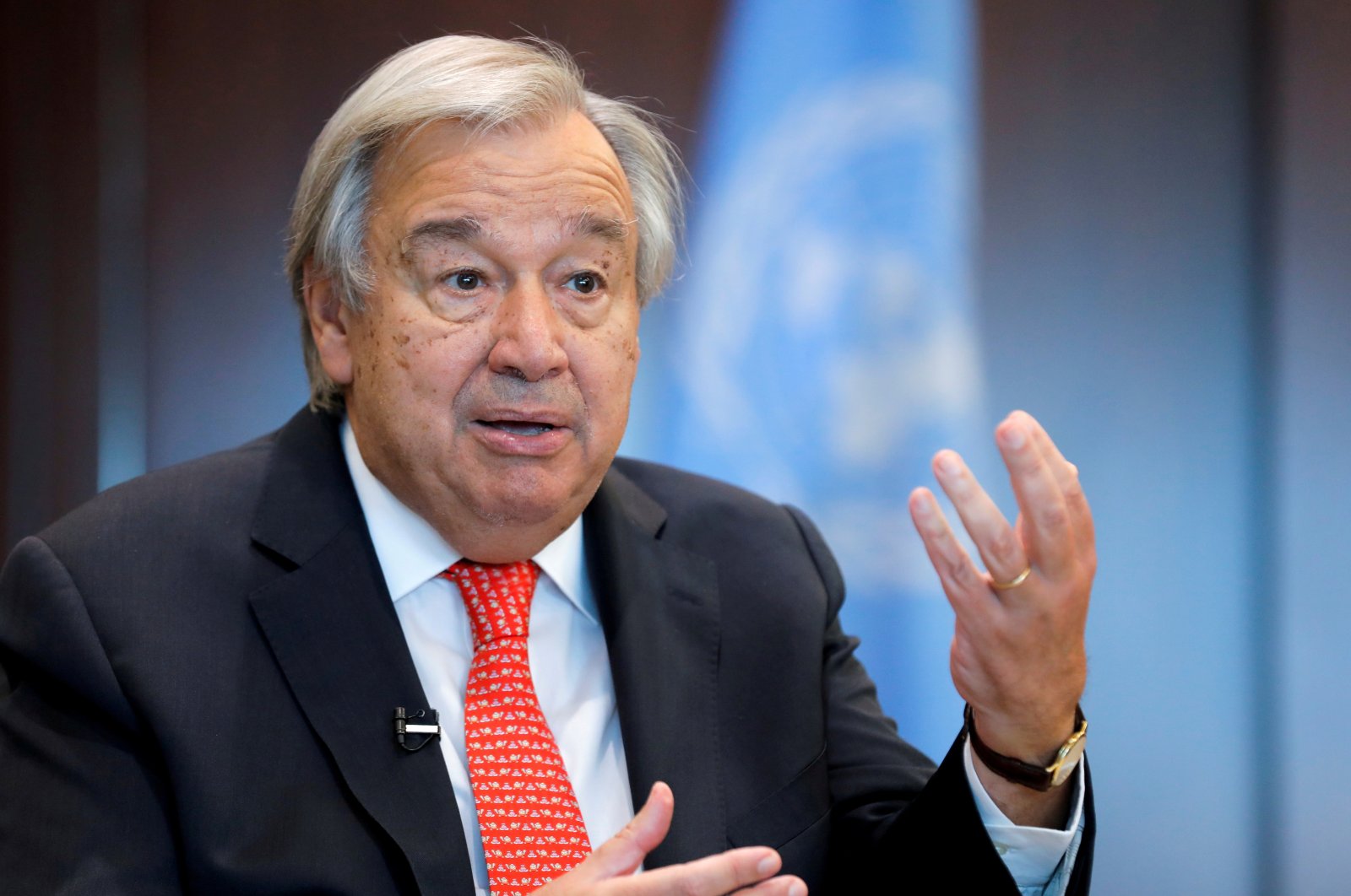 United Nations Secretary-General Antonio Guterres gestures during an interview with Reuters at the United Nations Headquarters in Manhattan, New York City, U.S., Sept. 15, 2021. (REUTERS File Photo)