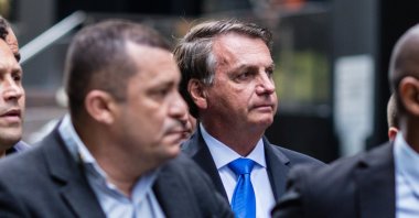 Brazil's President Jair Bolsonaro walks outside his hotel while attending the U.N. General Assembly 76th session General Debate at the United Nations, in New York City, U.S., Sept. 20, 2021. (Reuters Photo)