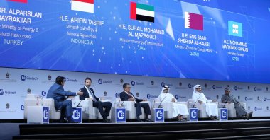 Turkey’s Deputy Energy and Natural Resources Minister Alparslan Bayraktar (2nd L) and other officials and executives attend a session during the Gastech 2021 conference in Dubai, United Arab Emirates, Sept. 21, 2021.
