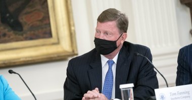 Tom Fanning, president and chief executive officer of Southern Company, attends a meeting to discuss improving cybersecurity in the face of debilitating ransomware and cyberattacks with U.S. President Joe Biden in the East Room of the White House in Washington, DC, US, 25 August 2021. .  EPA/Stefani Reynolds / POOL