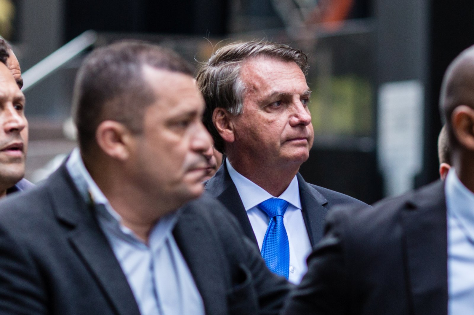 Brazil's President Jair Bolsonaro walks outside his hotel while attending the U.N. General Assembly 76th session General Debate at the United Nations, in New York City, U.S., Sept. 20, 2021. (Reuters Photo)