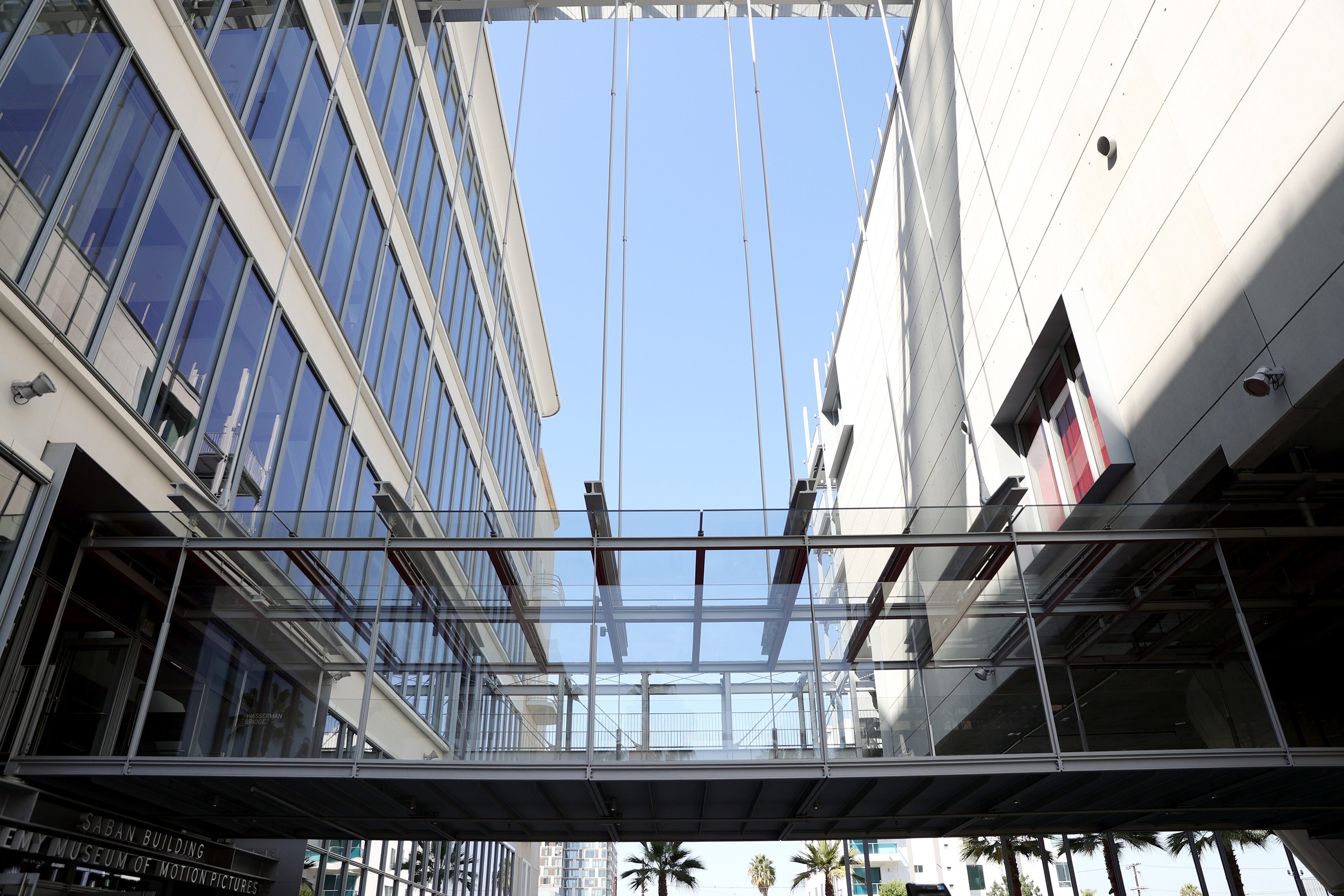 The bridge between the Saban Building and the spherical theater of the Museum of Motion Pictures, Los Angeles, California, September 21, 2021. (Getty Images) 