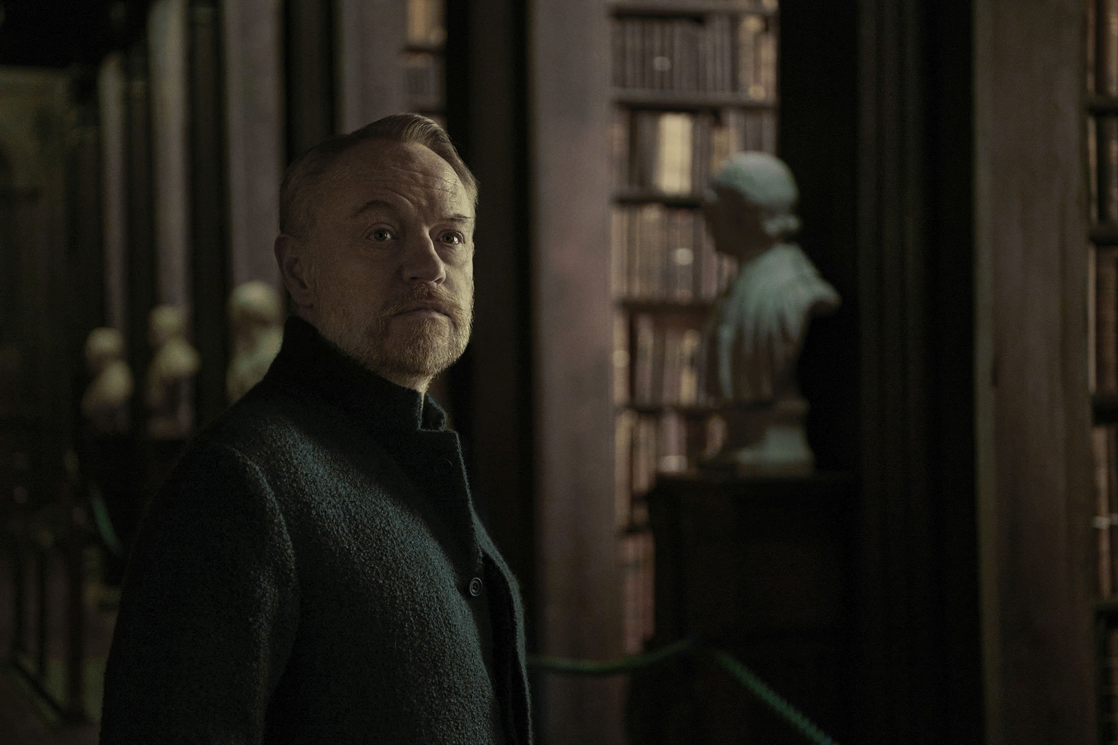Jared Harris, in a scene from the series “Foundation,” premiering Sept. 24, 2021. (Apple TV  via AP)
