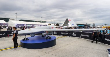 Baykar's Bayraktar TB2 UAV on display at Teknofest, Istanbul, Turkey, Sept. 22, 2021. (AA Photo)