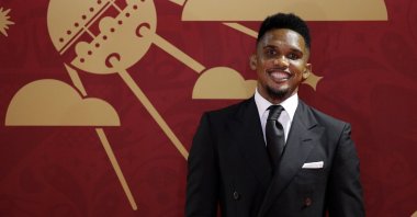 Former Cameroon, Barcelona footballer Samuel Eto'o at the 2018 FIFA World Cup draw in the Kremlin in Moscow, Russia, Dec. 1, 2017. (AP Photo)