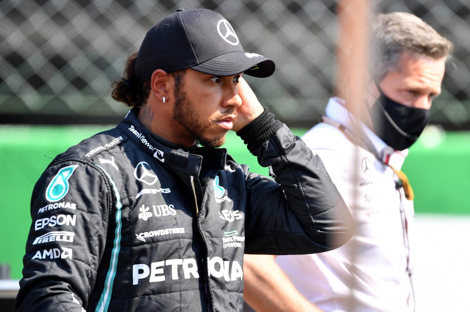 Mercedes' Lewis Hamilton on the grid before Formula One Italian Grand Prix at Monza, Italy, Sept. 12, 2021. (Reuters Photo)