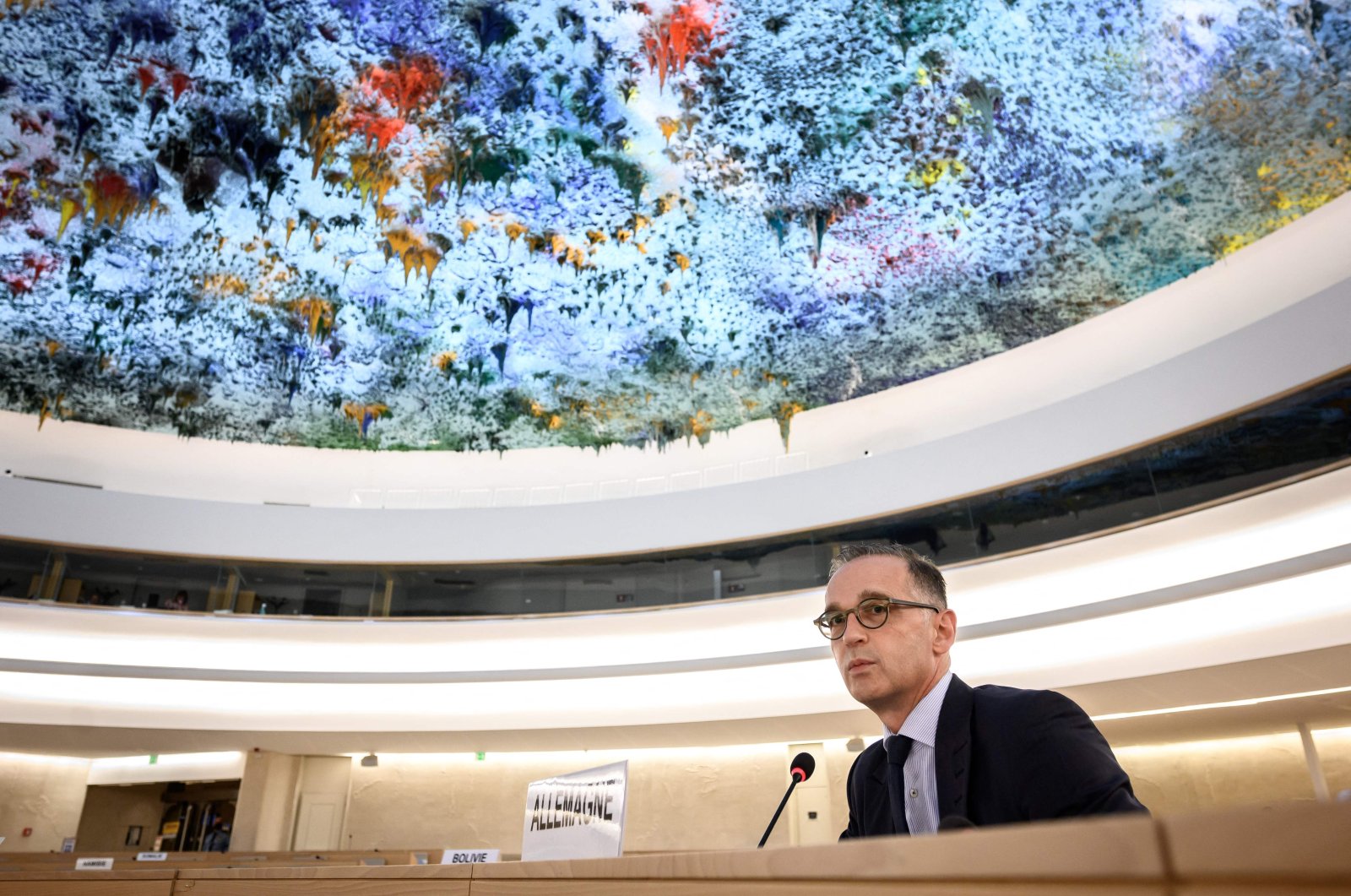 Germany's Foreign Minister Heiko Maas delivers a speech during a session of the U.N. Human Rights Council in Geneva, Switzerland, Sept. 13, 2021. (AFP Photo)