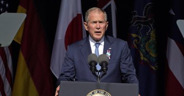 Former President George W. Bush speaks at the Flight 93 National Memorial in Shanksville, Pa., on the 20th anniversary of the Sept. 11, 2001 attacks, Sept. 11, 2021. (AP File Photo)